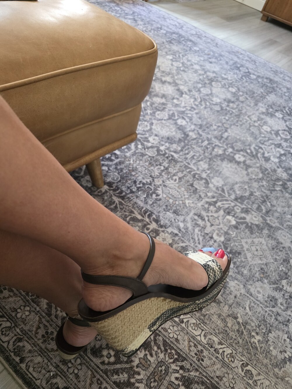 Tory Burch Brown Espadrille Wedge Sandals with Snakeskin Strap